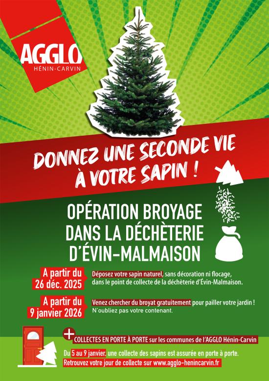 Opération broyage des sapins de Noël naturels en déchèterie d’Evin-Malmaison