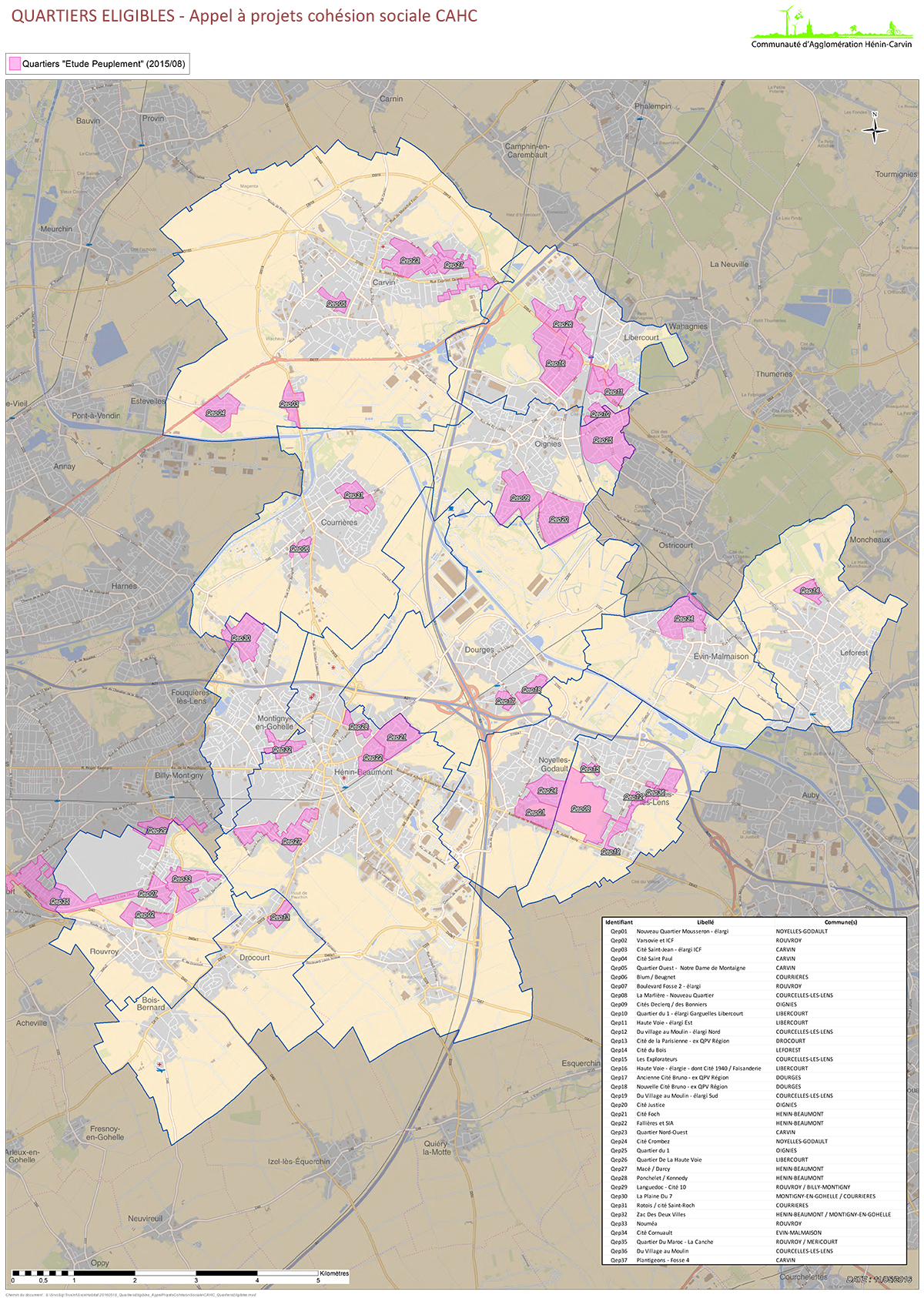 Carte des quartiers éligibles - Contrat de ville CAHC